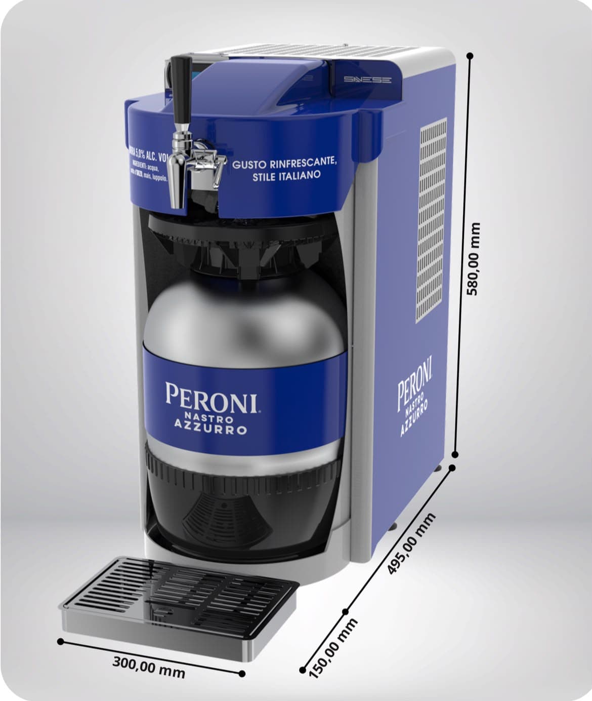 Tireuse de comptoir Peroni Nastro Azzurro avec ses dimensions